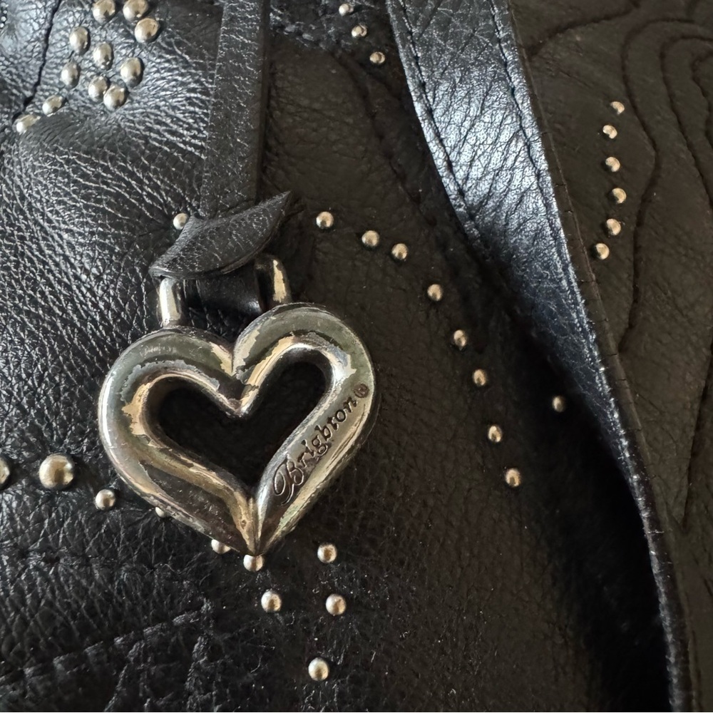 Brighton Black Leather Studded Flower Satchel Bag E603635 - Picture 6 of 13